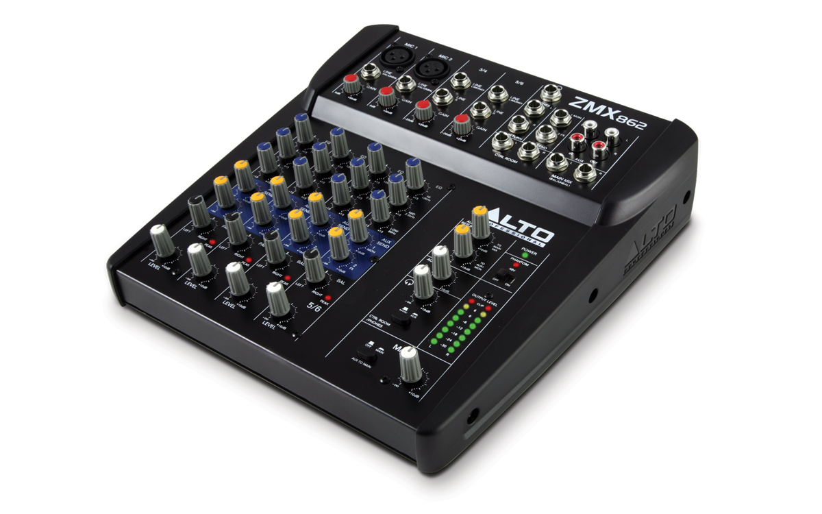 Studio Quality 6 Channel Compact Audio Mixing Desk with 2XLR Microphone Inputs ALTO Professional ZMX862 2Stereo Inputs&2 Aux Outputs & Stagg 6m High Quality XLR to Phono Plug Microphone Cable